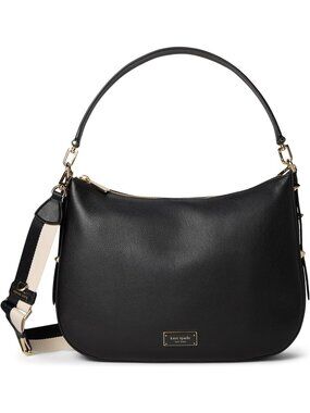 Womens Black Imported Large Liv Pebbled Leather Zipper Hobo Bag